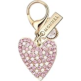 MONNEL MC401 Crystal Love Heart Lobster Clasp Charm for Women with Velvet Bag (Pink,1 Piece)