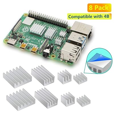 Raspberry Pi 4b Heatsink, MazerPi Raspberry Pi Heatsink Aluminum Heatsink with 3M 8810 Thermal Tape for Raspberry Pi 4 Model B - Silver (Set of 8)