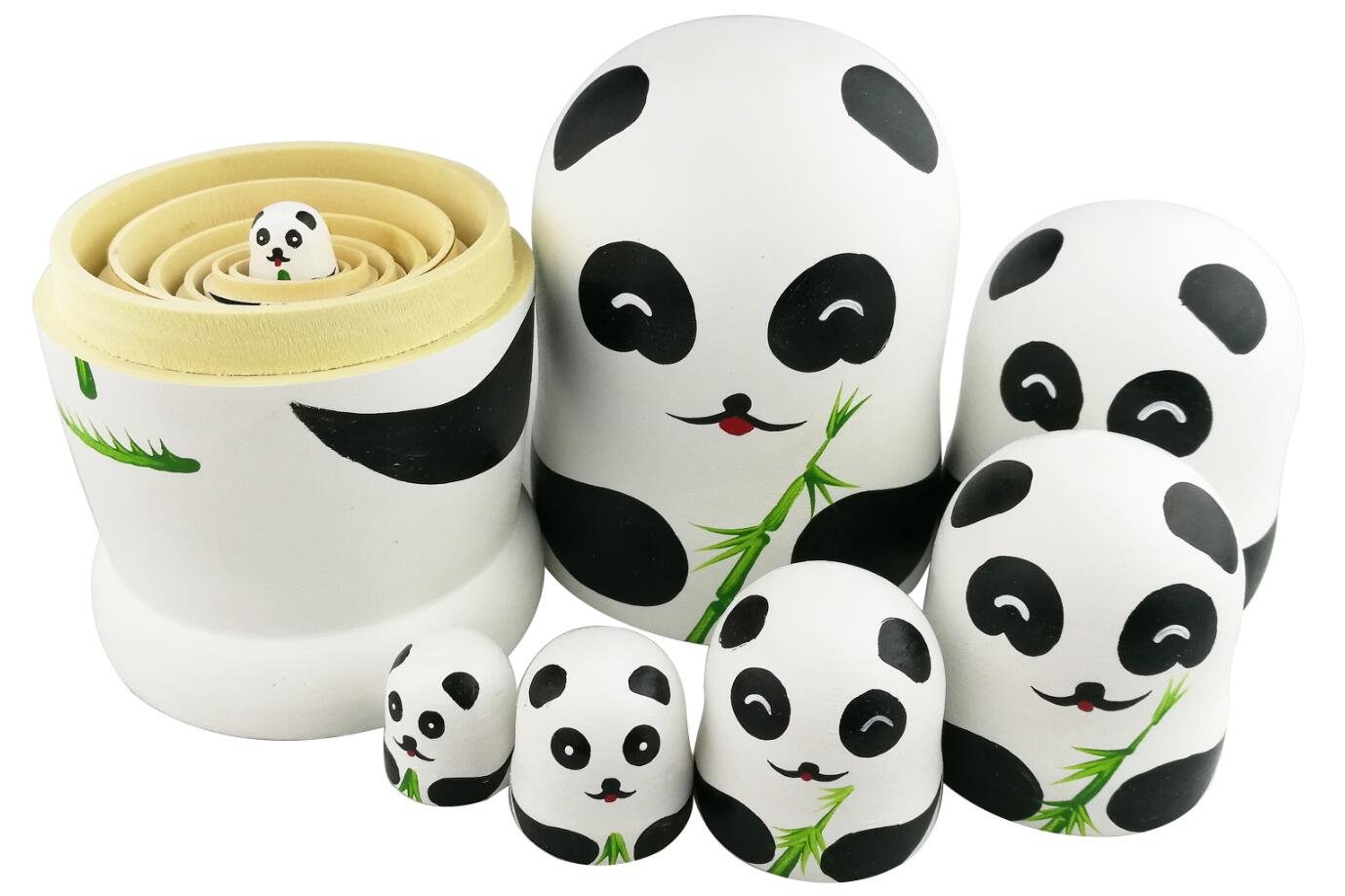 Winterworm® Adorable Lovely Panda Holding Bamboo Handmade Wooden Russian Nesting Dolls Matryoshka Dolls Set 7 Pieces for Kids Toy Birthday Home Decoration