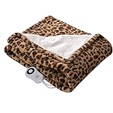 STONECREST Reversible Electric Blanket Heated Throw, 50"x60" Heating Blanket with 5 Setting Controller, 4 Hour Auto-Off, Overheating Protection, ETL Certified, Machine Washable(Leopard, 50"x60")