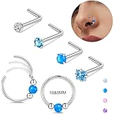 Florideco 6PCS Nose Rings for Women 8mm& 10mm Surgical Steel Nose Ring Hoop L Shaped Nose Rings Studs Hypoallergenic Nostril Septum Cartilage Helix Nose Piercing Jewelry 18G 20G
