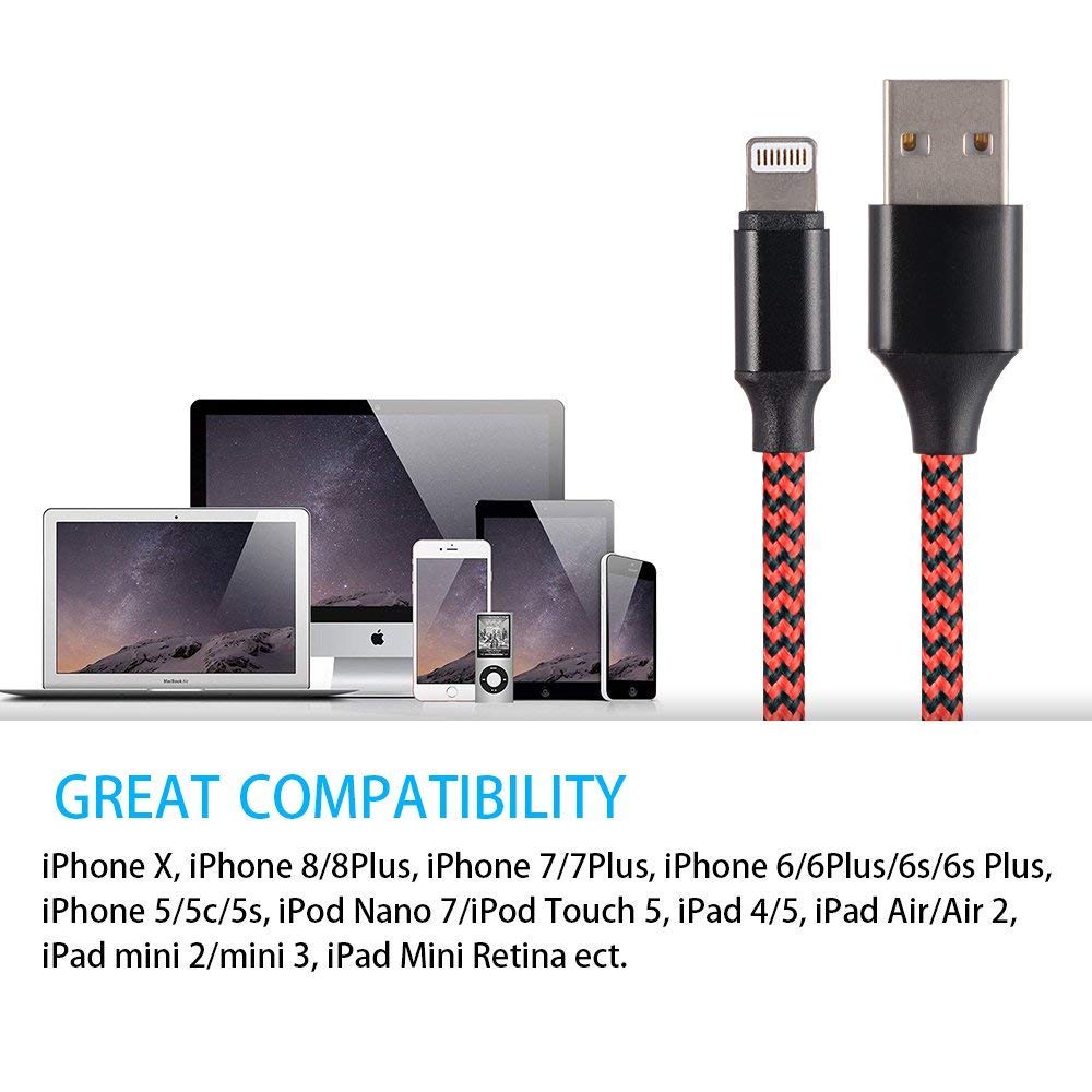 Yostyle 1ft Short Phone Charger Cable, Nylon Braided USB Charging & Syncing Cord Compatible with Phone X XS Max XR/8/8 Plus 7/7 Plus 6/6s Plus 5/5s/5c, Pad Mini/Air/Pro Pod Touch - 4Pack