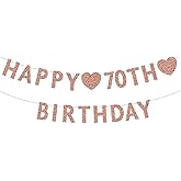 UVATAHONA Happy 70th Birthday Decoration Banner, Rose Gold Glitter Happy 70 Years Old Birthday Party Decorations for Women or Men