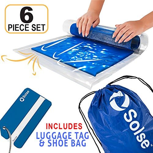 Travel Space Saver Bags (Includes Luggage Tag &amp; Shoe Bag) Roll-Up Compression Storage Bags for Clothes (No Vacuum Needed) Packing Organizers for Travel and Home Storage. By Solse	