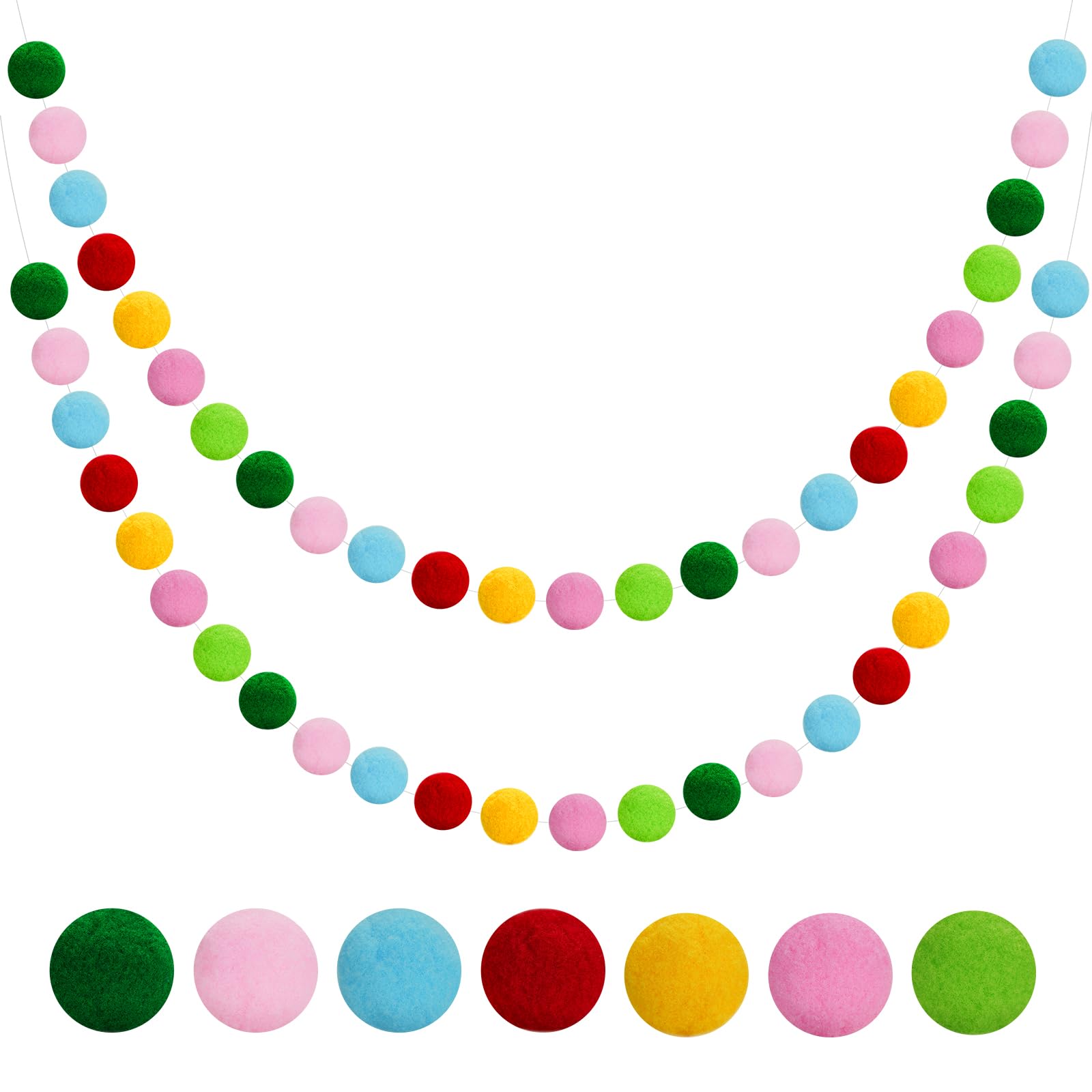 G2PLUS 2PCS Pre-strung Felt Pom Pom Garland, Handmade Felt Bunting with 60 Balls for Christmas Party Nursery Room