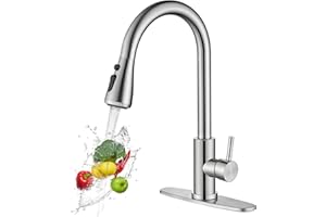 Kitchen Faucet with Pull Down Sprayer, Stainless Steel Single Handle High Arc Kitchen Sink Faucet, 360° Swivel Modern Commerc