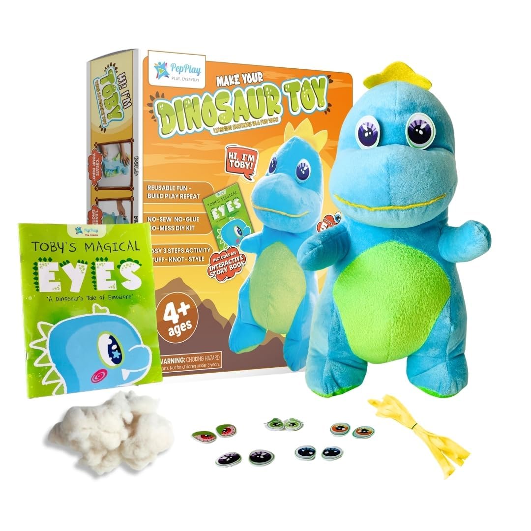PepPlay DIY Dinosaur Craft Kit for Kids 4+, Dinosaur Book, Emotions Learning Toy with Changeable Eyes, DIY Activity, Gifts for Boys & Girls Ages 3, 4, 5, 6, 7