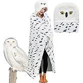 Wearable Blanket Hoodie, Snowy Owl Hooded Blanket Cloak with Gloves, Super Soft Owl Gifts for Adults Kids Birthday Holiday
