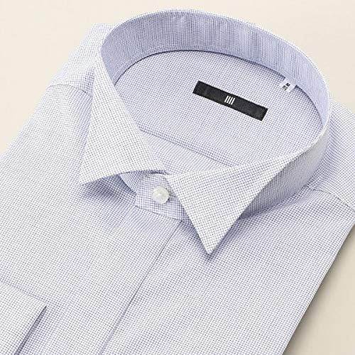 Amazon スーツセレクト メンズ Suit Select ウイングカラードレスシャツ 白 ネイビー チェック ダブルカフス ゴムカフス付 Bl 3やや細め ブルー 4386 シャツ 通販