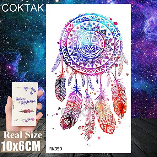 COKTAK 12Pieces/Lot 3D Watercolor Dreamcatcher Temporary Tattoos For Women Body Art Arm Fake Jewelry Tattoo Sticker Dream Catcher Flower Pendants Waterproof Girls Tatoos Sheet