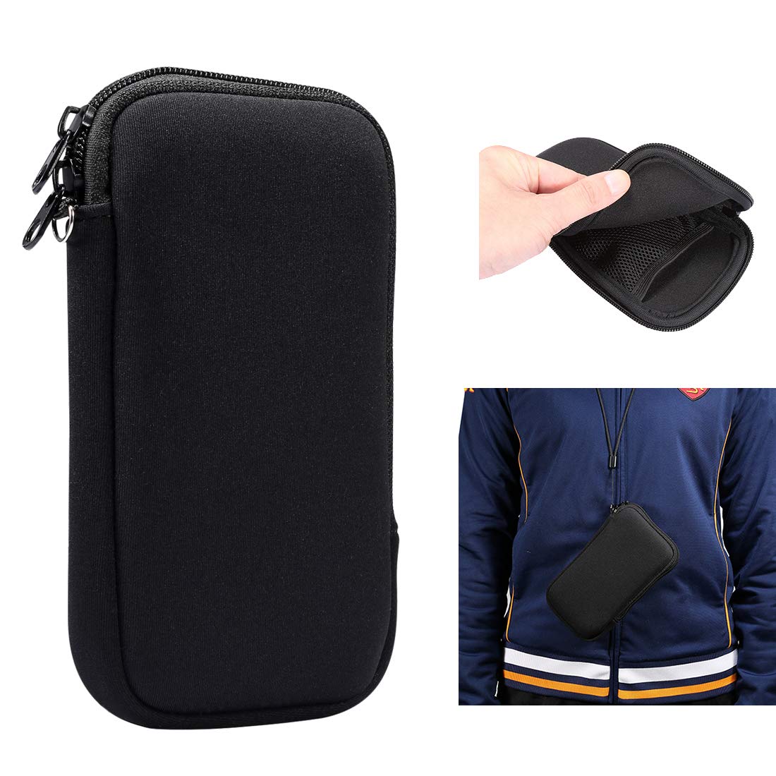 Neoprene Phone Pouch for iPhone 15/14/13/12/11 Pro,XS,X,6.1 inch Universal Cell Sleeve Mobile Bag with Zipper, Neck Lanyards Straps