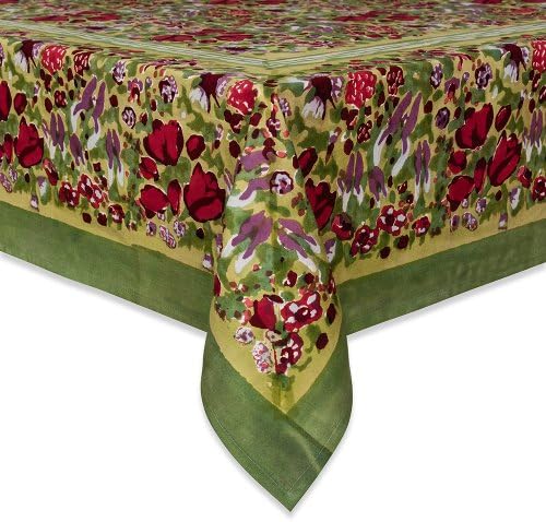 Couleur Nature 90-inches by 90-inches Jardine Tablecloth, Red/Green
