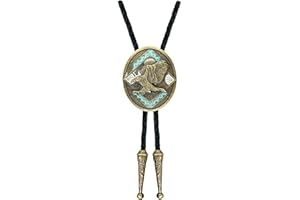 QUKE Native American Western Cowboy 3D Bald Eagle Sunset Bolo Tie Hand-woven Leather Necktie for Men Women