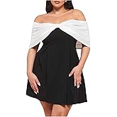 Floerns Women's Plus Size Elegant Off The Shoulder Short Dress Bow Sleeveless A Line Party Dresses