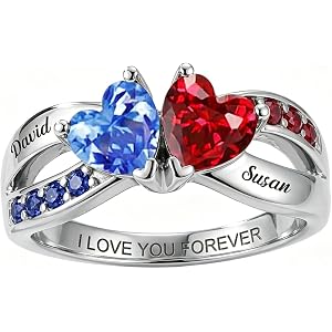 I Love You Forever - Personalized Custom Name Heart Birthstone Promise Ring | Personalized gifts for your wife, girlfriend, m