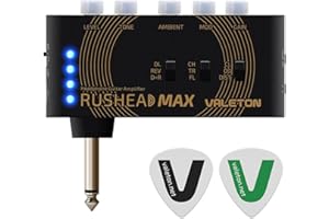 VALETON Guitar Headphone Amplifier Multi Effects Pocket Rechargeable Mini Practice Amplifier Rushead Max (Include 2 Additional Guitar Picks)