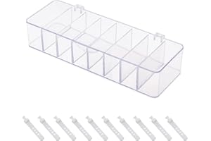 Yesesion Plastic Cable Management Box with Lid and 10 Wire Ties, Portable Clear Cord Storage Organizer with 8 Compartments, Electronics Organizer Desk Accessories Case for Office, Stationery Supplies