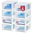 IRIS USA 6 Qt. Plastic Drawer Storage Organizer Stacking Drawers, 8-Pack, Stackable Unit with Sliding Drawer for Clothes Bedroom Kitchen Under Sink Pantry Craft Room Bathroom Dorm Office, White