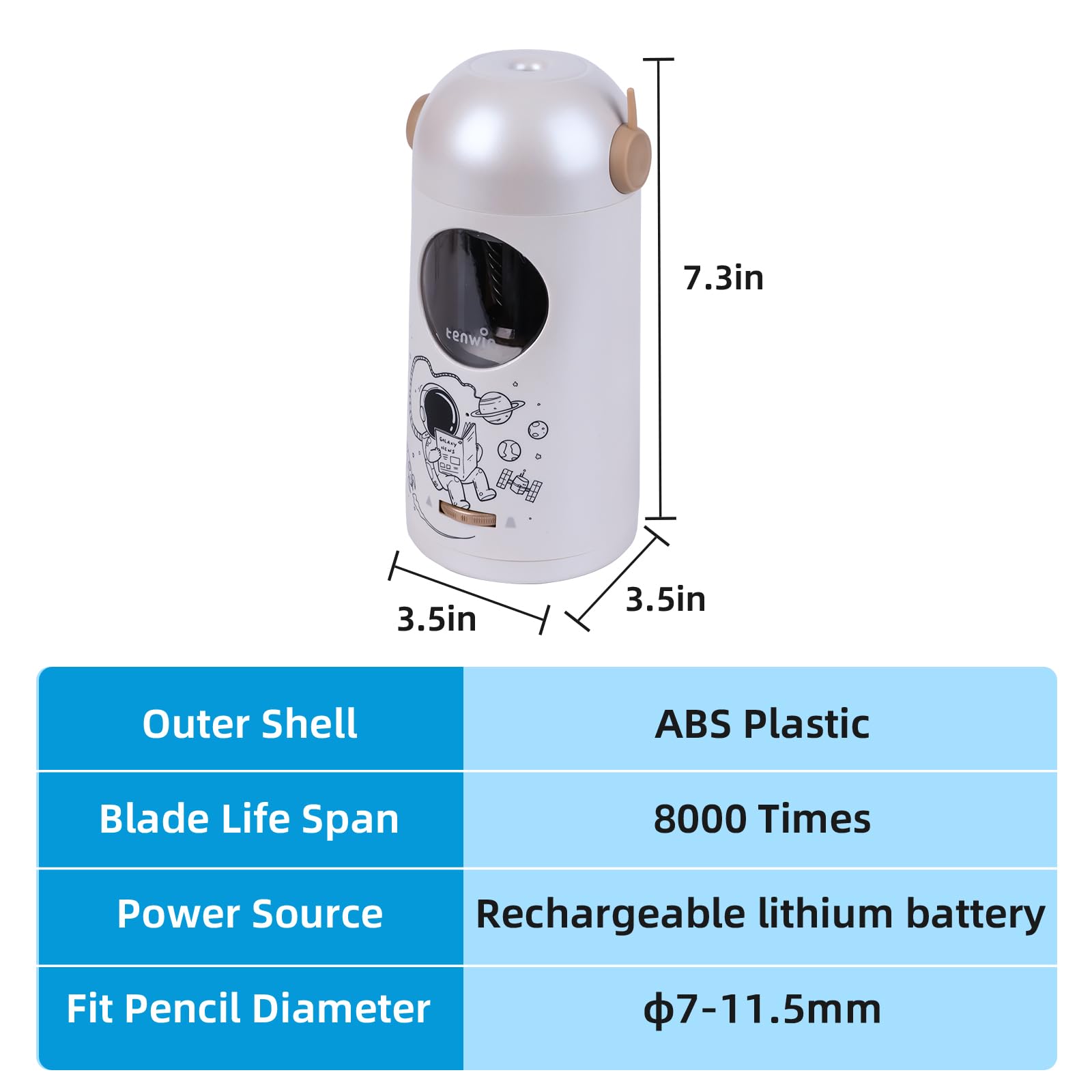 Rechargeable Electric Pencil Sharpener, Fully Automatic Pencil Sharpener for 7-11.5mm Pencils, Hands-Free Sharpener for Colored Pencils, Auto in&Out, Adjustable Pencil Nibs (Silver)