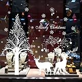 Amaonm Huge White Tree and Snowflakes, Elk Christmas Festival Wall Stickers Decorations Removable art Decor DIY Christmas Tree Wall Decal for Christmas Wall Living room Bedroom Shop Window Office