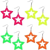 Tyqour 4 Pairs 80s 90s Neon Earrings for Women Neon Accessories Acrylic Star Glow In The Dark Earrings Retro Colorful Drop Earring for 80s Costume Dancing Party Accessory