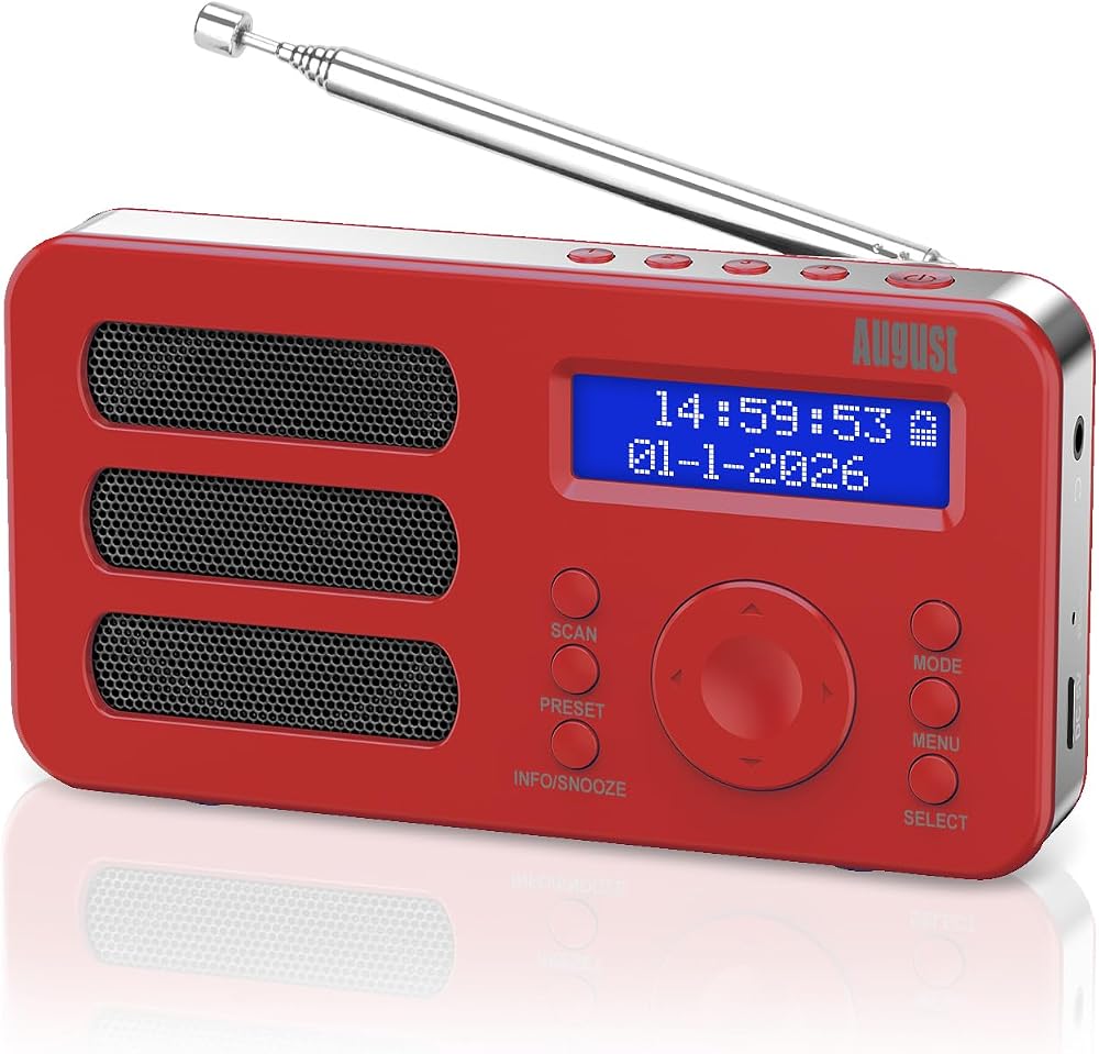 August MB225R Portable DAB/DAB+/FM Radio with 40 Presets Red