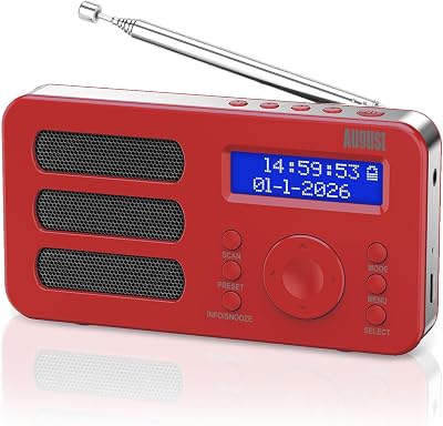 August MB225R Portable DAB/DAB+/FM Radio with 40 Presets Red