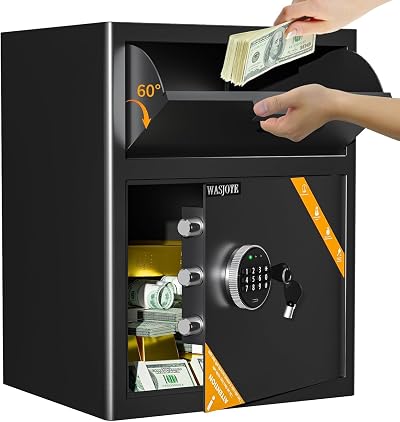WASJOYE 70L Depository Drop Safe with Digital Keypad Anti Theft Alarm