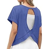 GRECERELLE Women's Open Back Workout Tops Backless Athletic Shirts Casual Crop Running Tee Y2k Yoga