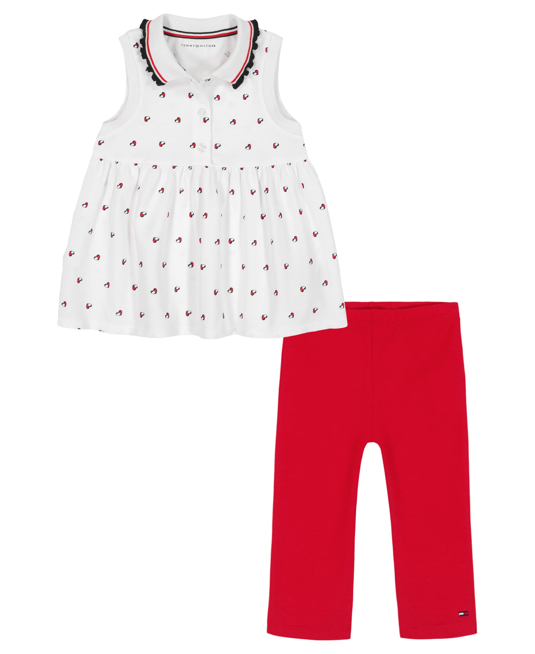 Tommy Hilfiger Baby Girl’s 2-Piece Set, Top and Capri Leggings, White Heart Flag/Red, 18 Months