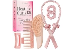 Lily England Heatless Hair Curlers to Sleep In - No Heat Curling Gift Set Includes Satin Headband, Hair Clip, Comb & 2 Scrunchies - Sleek & Smooth Overnight Curls (Peach, 6 Pack)