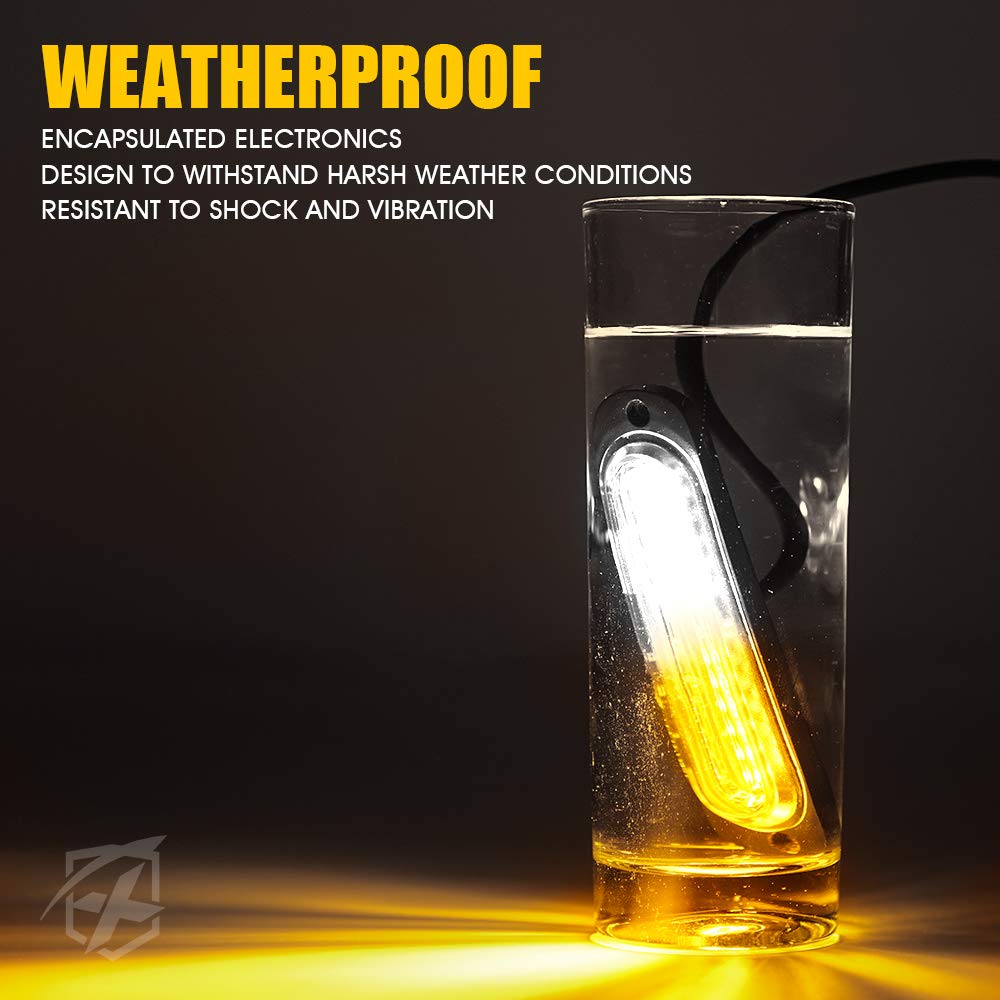 Xprite LED Surface Mount Strobe Lights Kit, White Amber Grill Grille Emergency Warning Flashing Marker Light Warning Light Assemblies for Trucks Vehicles ATV RV Cars Van - 8PCS