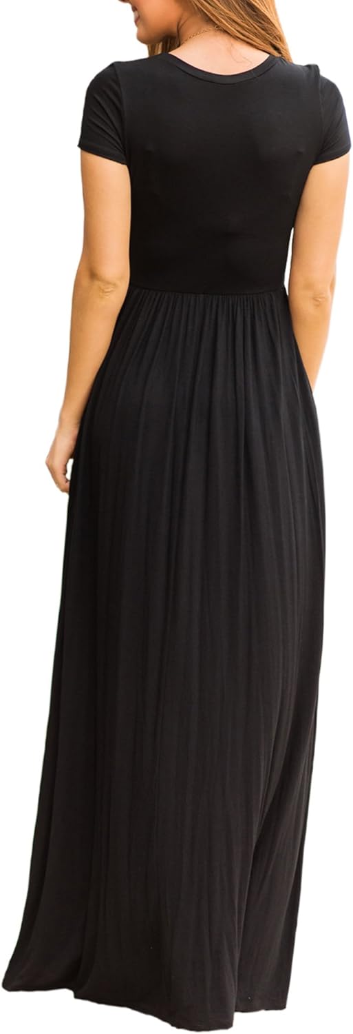VIISHOW Women's Short Sleeve Empire Waist Maxi Dresses Long Dresses with Pockets at  Women’s Clothing store
