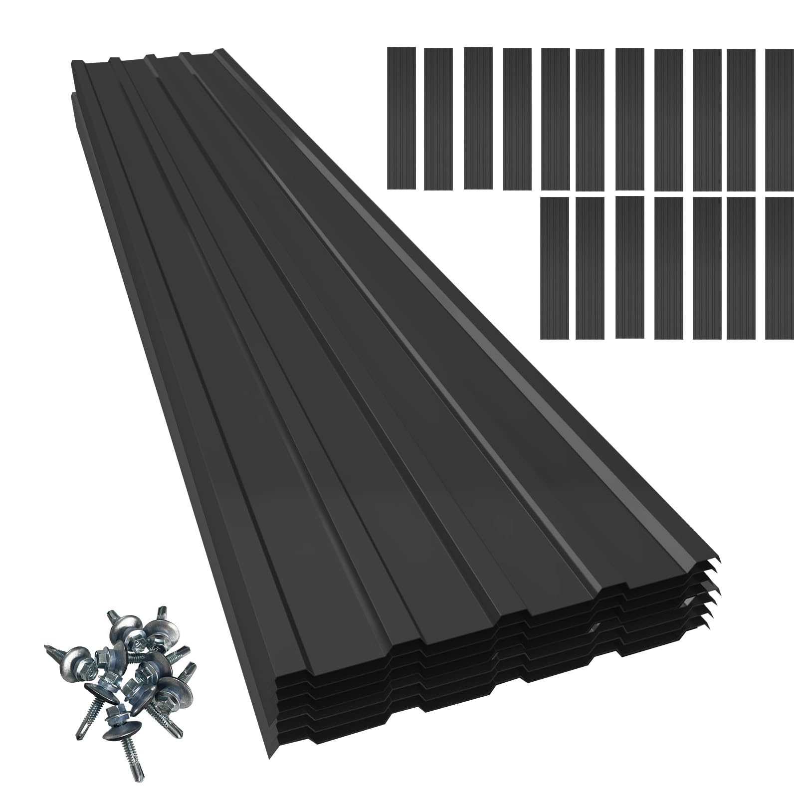 Photo 1 of 18 pcs Galvaized Stel Roof Paels,L42.52×W17.72 Inch Mtal Roof Pnels,Corrugted Tin Roofing Panels Roof Protector for Garages Black