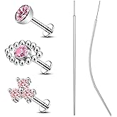 6ixGosh 16G Cartilage Earrings Push in Labret Stud for Women Lip Ring Studs Stainless Steel Helix Earrings Flat Back Threadless Conch Tragus Piercing Jewelry