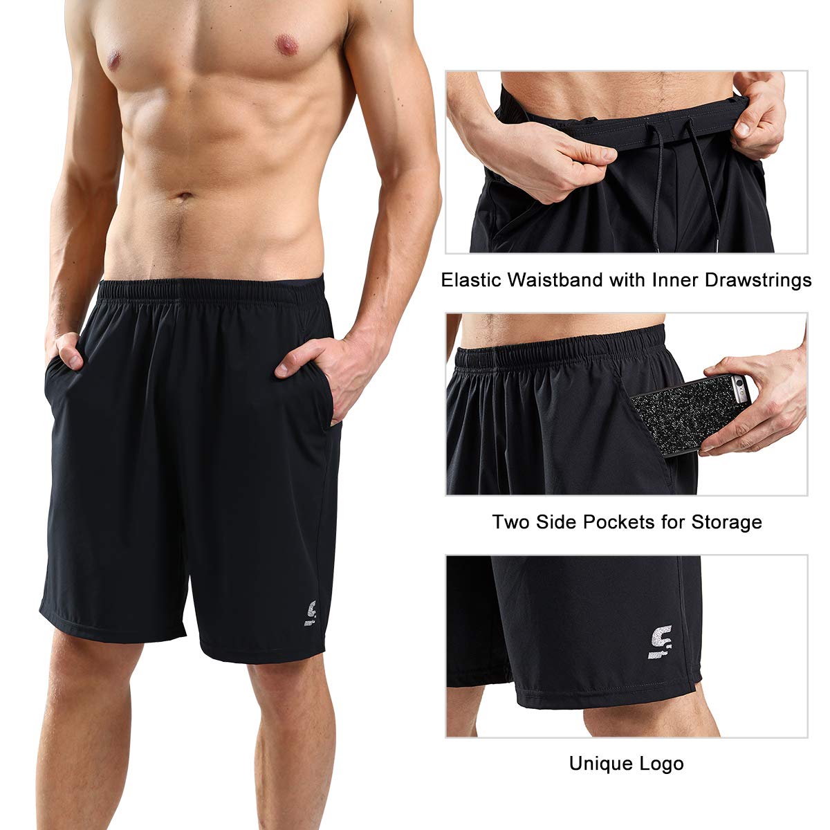 SS COLOR FISH Men Athletic Shorts with Pockets L Black