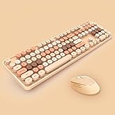 2.4G Full-Size Wireless Keyboard and Mouse Combo, Multi-Color Typewriter Style Round Keycap, Cute Candy Colors, Compatible wi