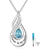 Flpruy Cremation Jewelry for Ashes Custom Urn Necklace for Ashes for Women Sterling Silver Birthstone/Moonstone/Opal/Turquoise/Larimar/Black Onyx Cremation Jewelry Gift for Women Men Bereavement Gift