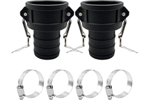 BITOTU 2PCS Camlock Fittings Poly Plastic C-200 2" Type C Standard Couplings Cam lock Fittings Polypropylene Cam Groove Fitting Female Camlock with a Hose Shank with 4 PCS Hose Clamps