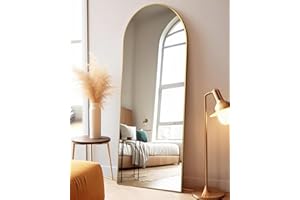 Otlsh Floor Mirror, 58"×18" Arched Full Length Mirror with Stand, Standing Mirror, Full Body Mirror, Large Mirror, Arched Wall Mirror, Freestanding, Aluminum Frame - Gold