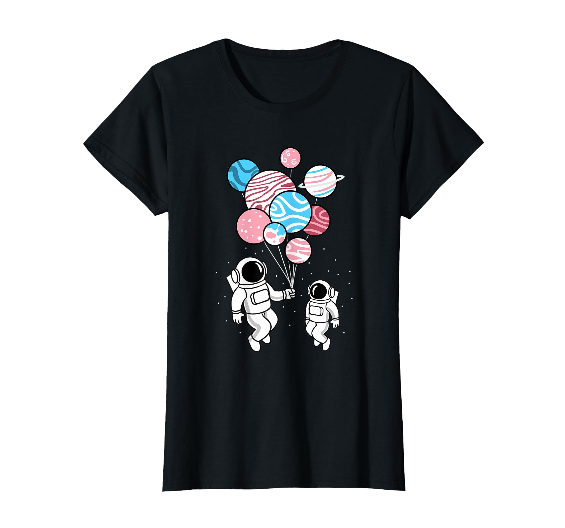 Astronaut Holding Transgender Planet Balloons Trans Pride T-Shirt, Women, Black, Small