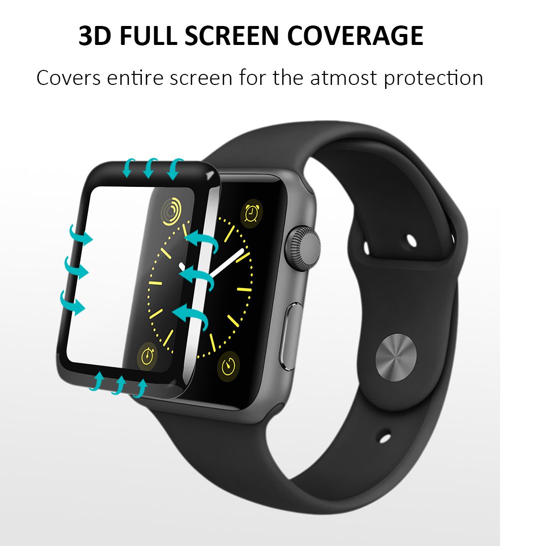 iWatch Screen Protector 38mm Series 3/2/1, Tempered Glass Screen Protector 3D Curved Edge HD Clear Anti-Scratch Bubble-Free Film for Apple Watch 38mm-Black
