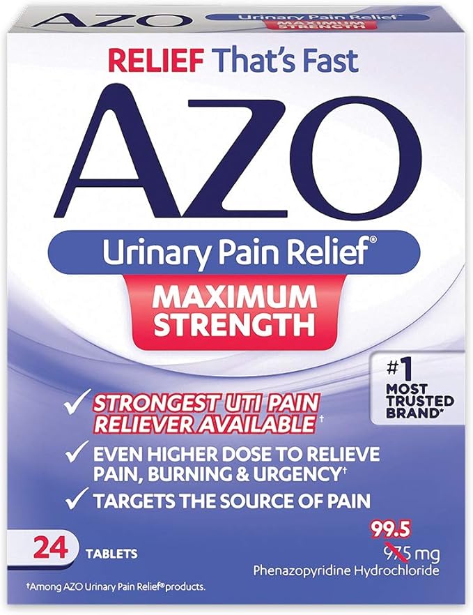 Amazon Com Azo Urinary Pain Relief Maximum Strength Fast Relief Of Uti Pain Burning Urgency Targets Source Of Pain 1 Most Trusted Brand 24 Tablets Health Personal Care