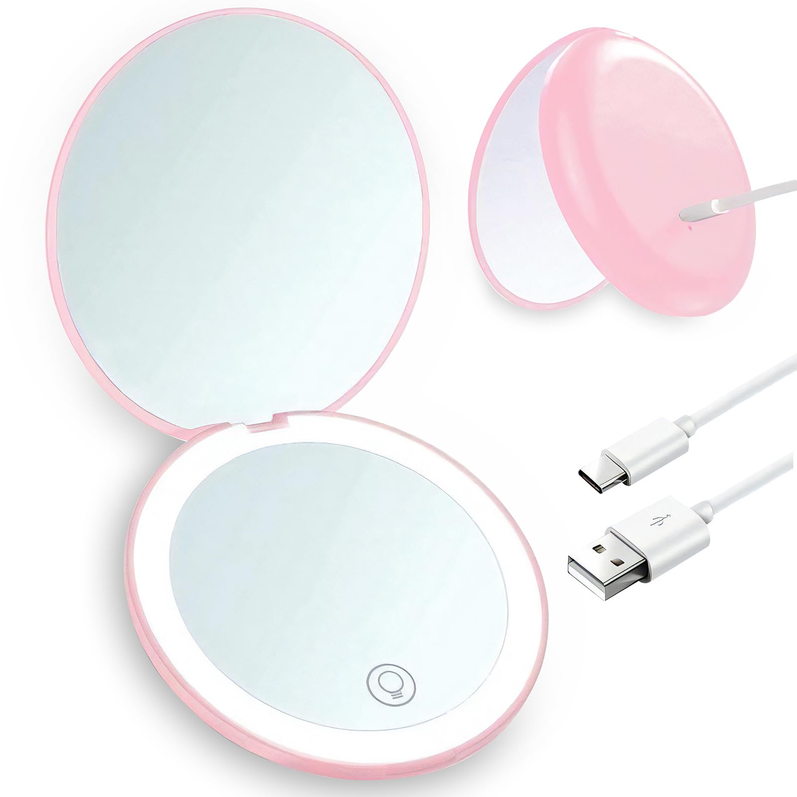 Giazee Compact Mirror – Rechargeable 1X/10X Magnifying Travel LED Makeup Mirror, Portable Small Dimmable Pocket Mirror for Handbag