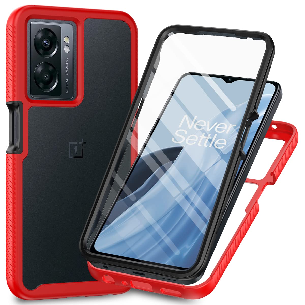 XINNI Case for Oppo A57 4G 2022/Oppo A57S/A77 5G, 360 Degree Shockproof Protective All-Round Protection with Built-in Screen Protector, Robust Bumper Outdoor Cover, Red โ image 1