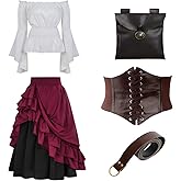CIYASHEH Renaissance Costume Women Medieval Victorian Fancy Dresses, Halloween Pirate Cosplay Top Corset Belt Pirate Skirt