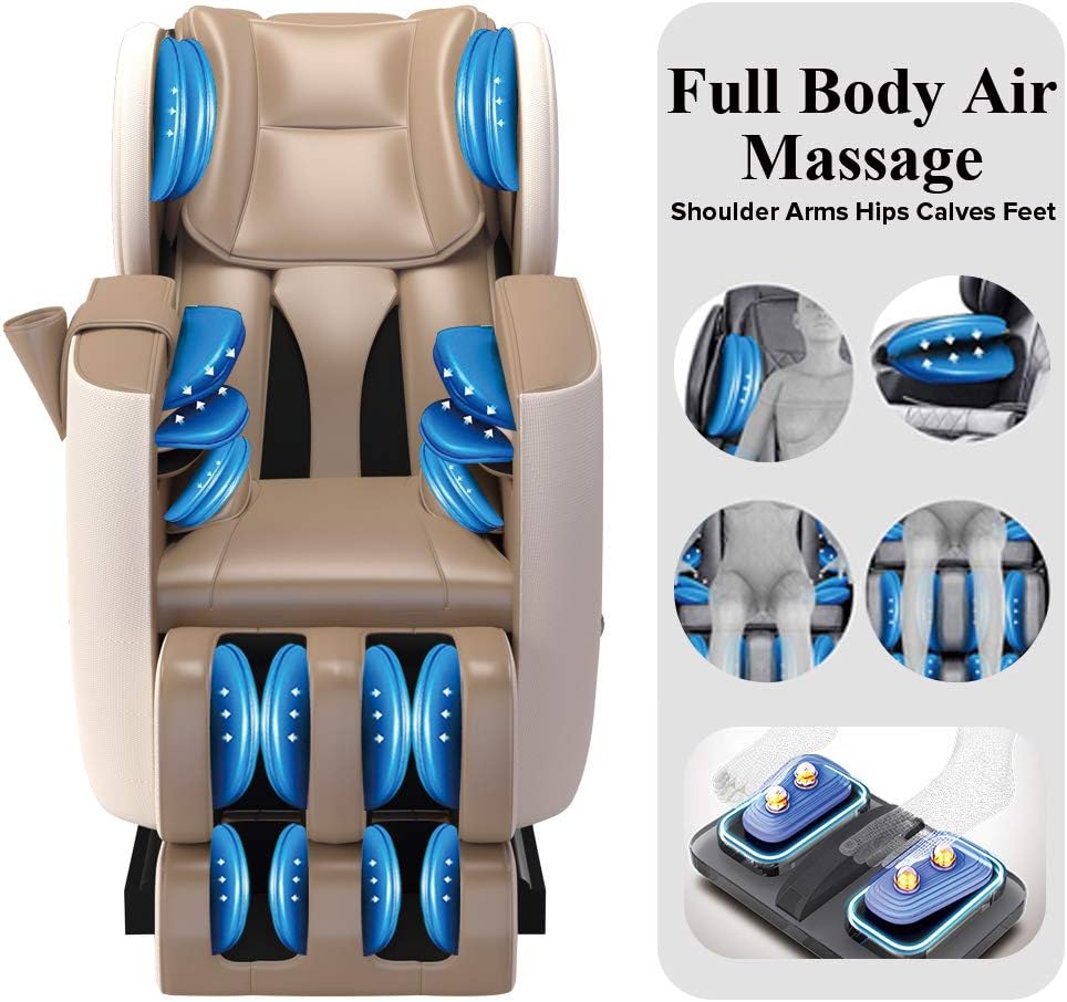 SMAGREHO New Full Body Electric Zero Gravity Shiatsu Massage Chair with Bluetooth Heating and Foot Roller for Home and Office(Khaki): Furniture & Decor