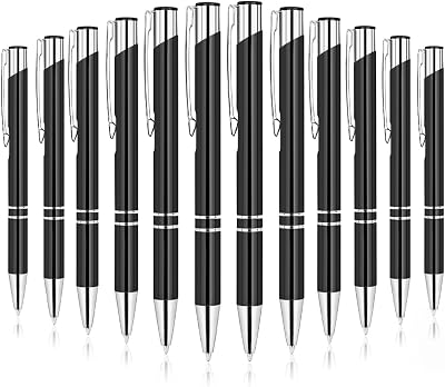 AUAUY Ballpoint Pens 12 Pcs Retractable Aluminum 1 mm Black Ink
