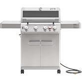 Monument Grills 4+1 Burner Natural Gas Grill with Natural Gas Hose, 50,000 BTU Stainless Steel Outdoor Patio Barbecue Grill, Broil Zone Fast Heating, Knob Lights, and Easy Cleanup, M415BZNG
