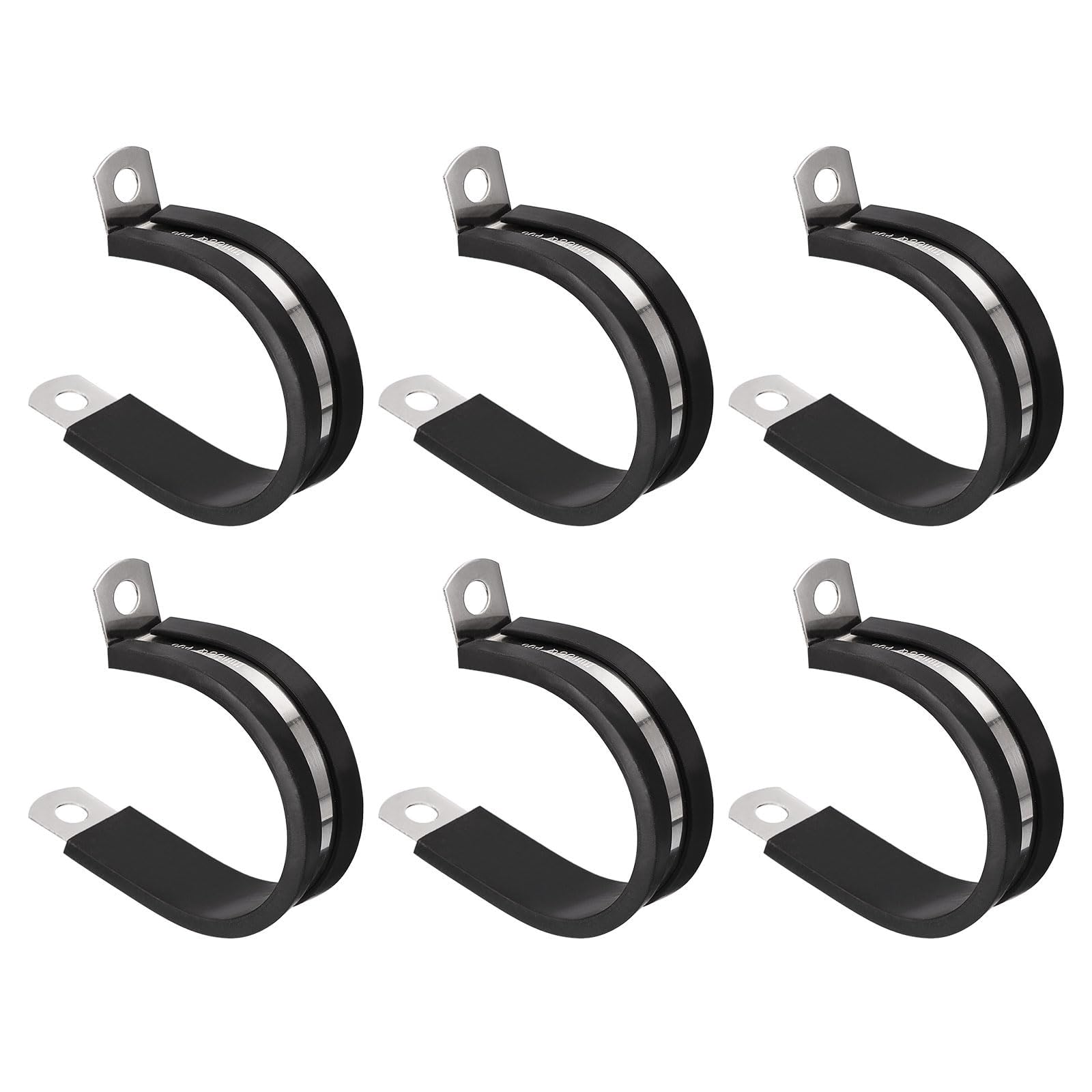 Unifizz 6Pcs 1-13/32 Inch(36mm) Cable Clamp, Rubber Cushioned Insulated Clamp 304 Stainless Steel R Shape Bracket Metal Hose Clamp Tube Holder for Pipe Wire Tube